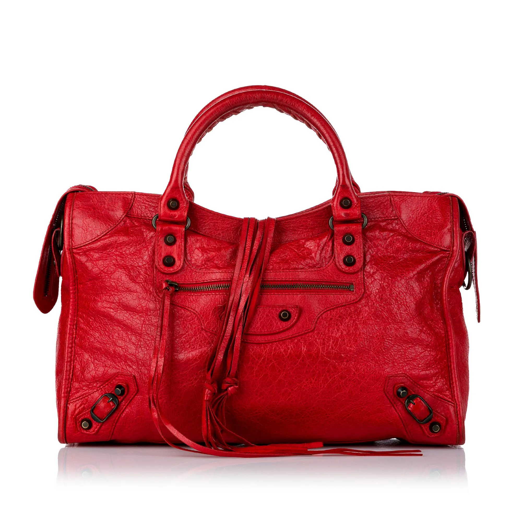 Balenciaga Motocross Classic City Lambskin Leather Satchel (SHG-30866)