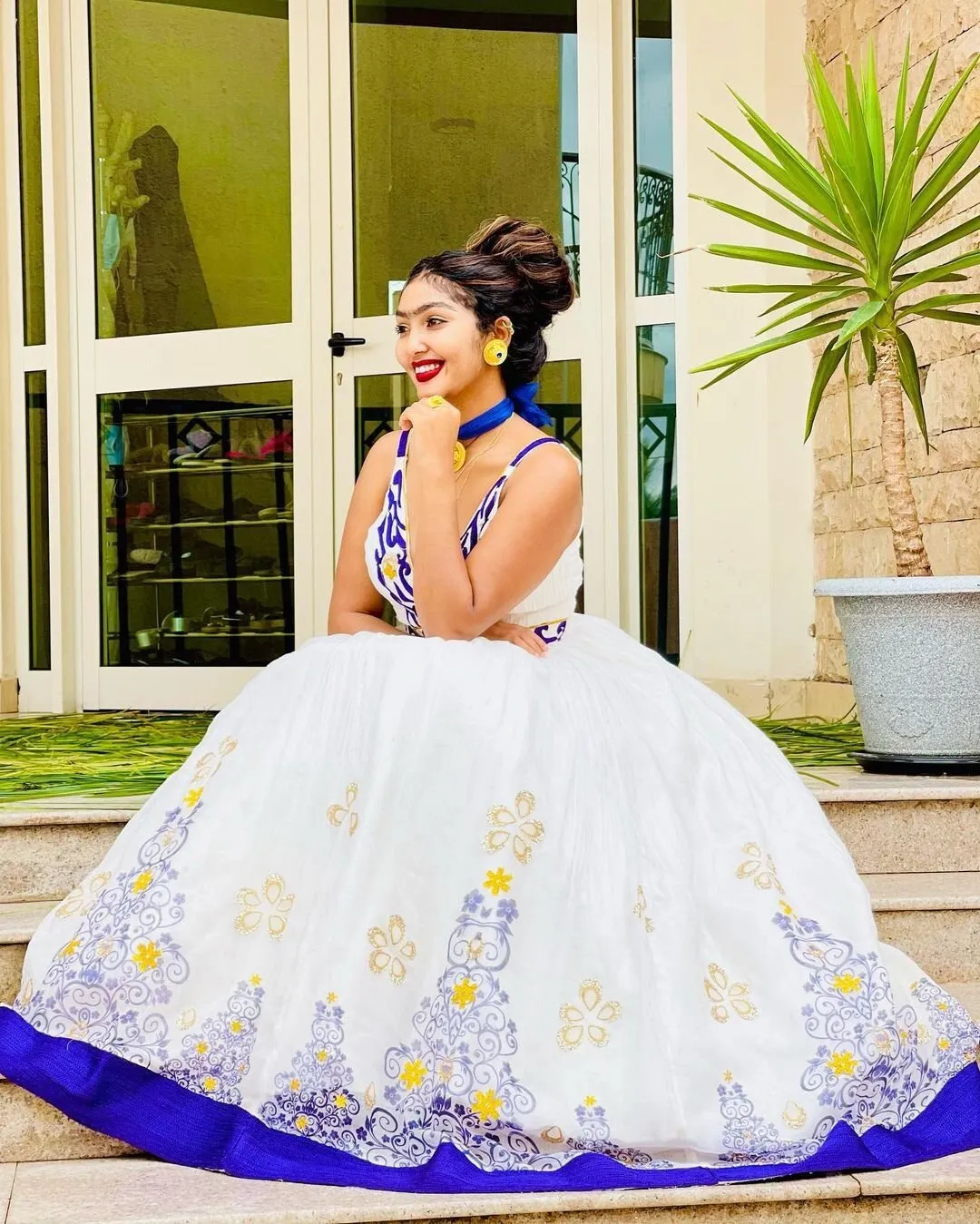 Beautiful Habesha Kemis with Blue Tilf Design and Soft Menen Fabric, Habesha dress, Eritrean dress, ሀበሻ