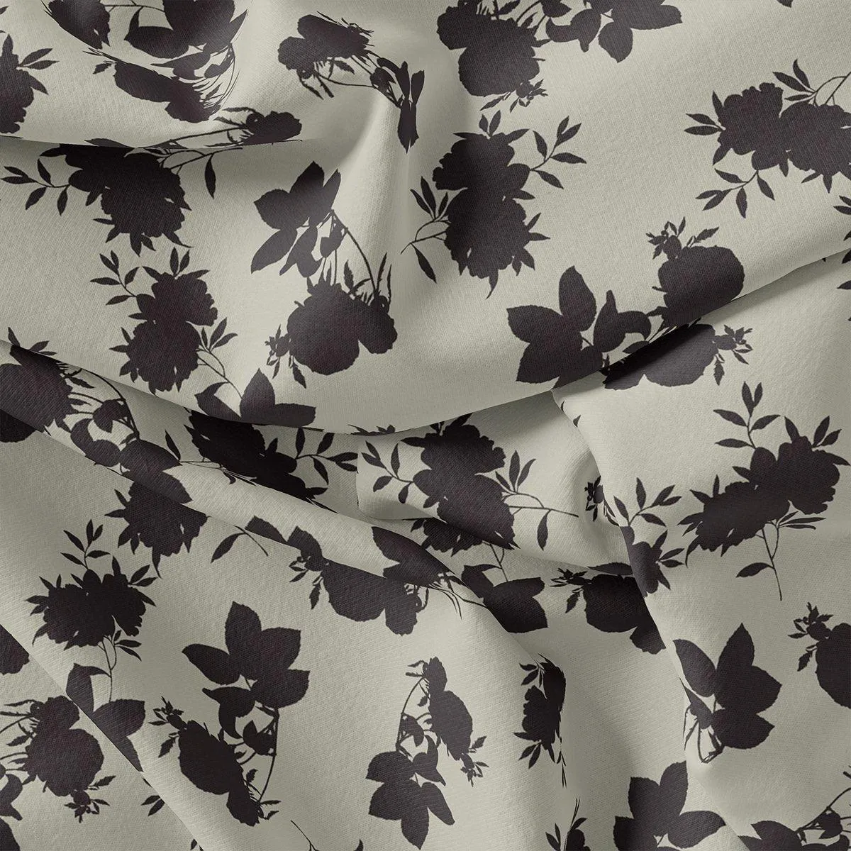 Black Floral Flower Digital Printed Fabric - Rayon