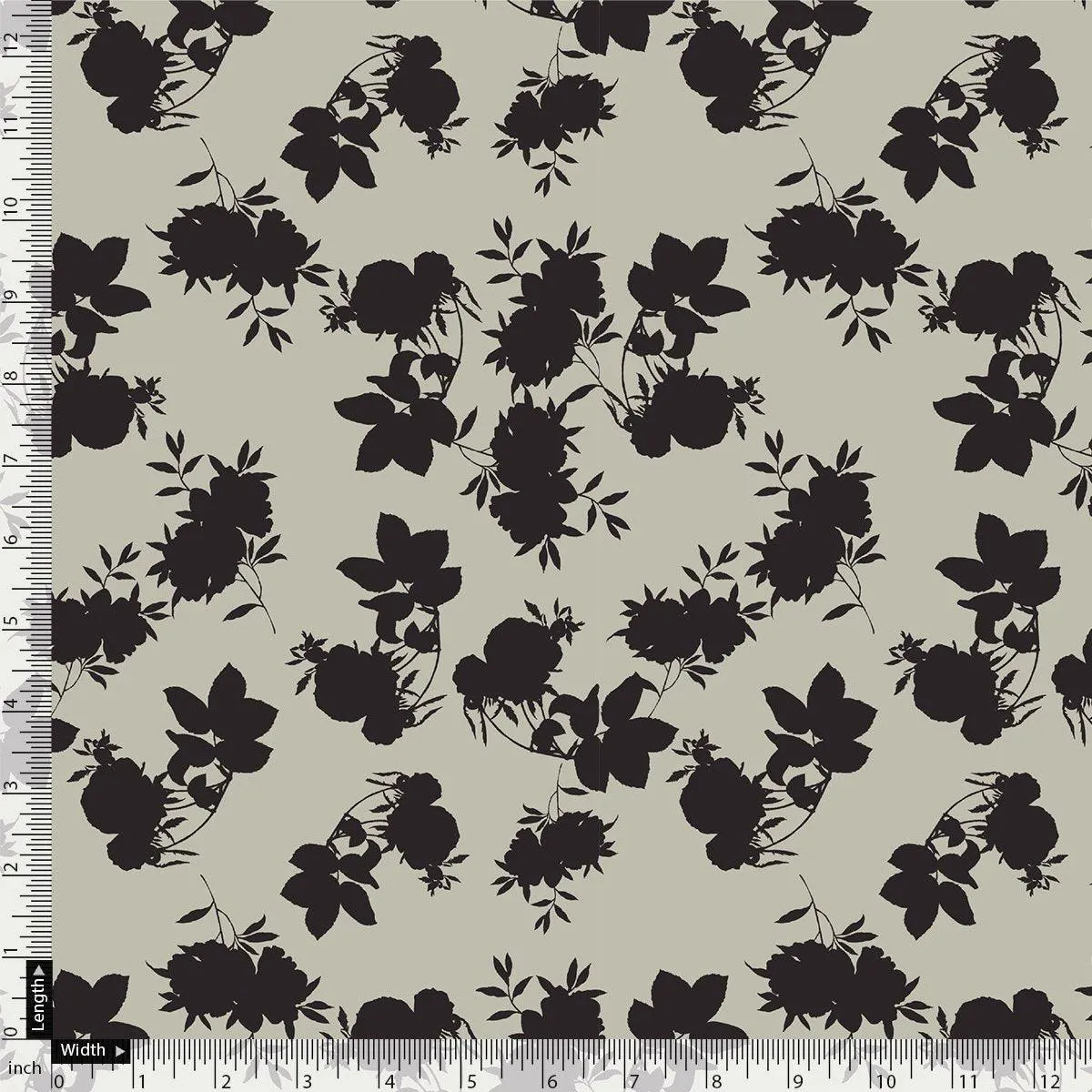 Black Floral Flower Digital Printed Fabric - Rayon