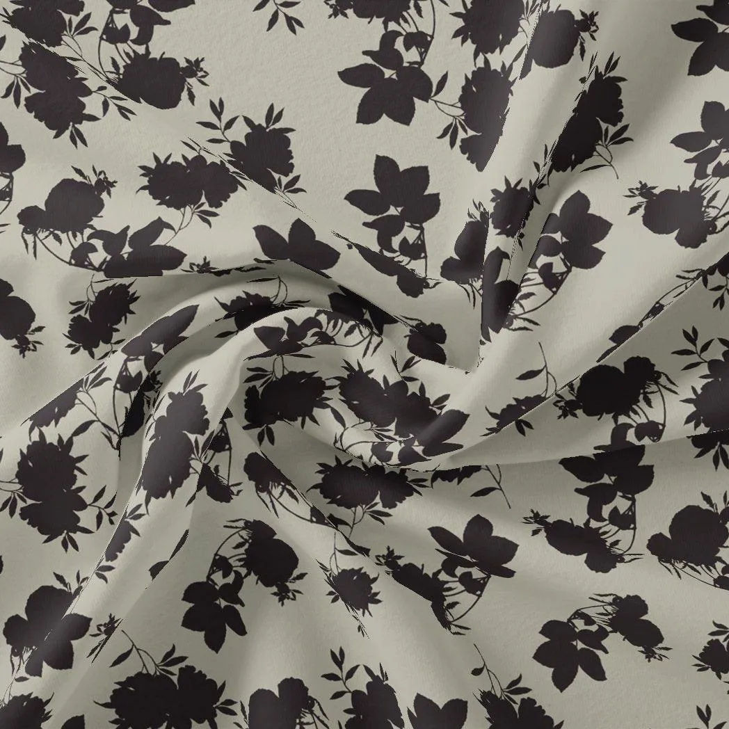 Black Floral Flower Digital Printed Fabric - Rayon