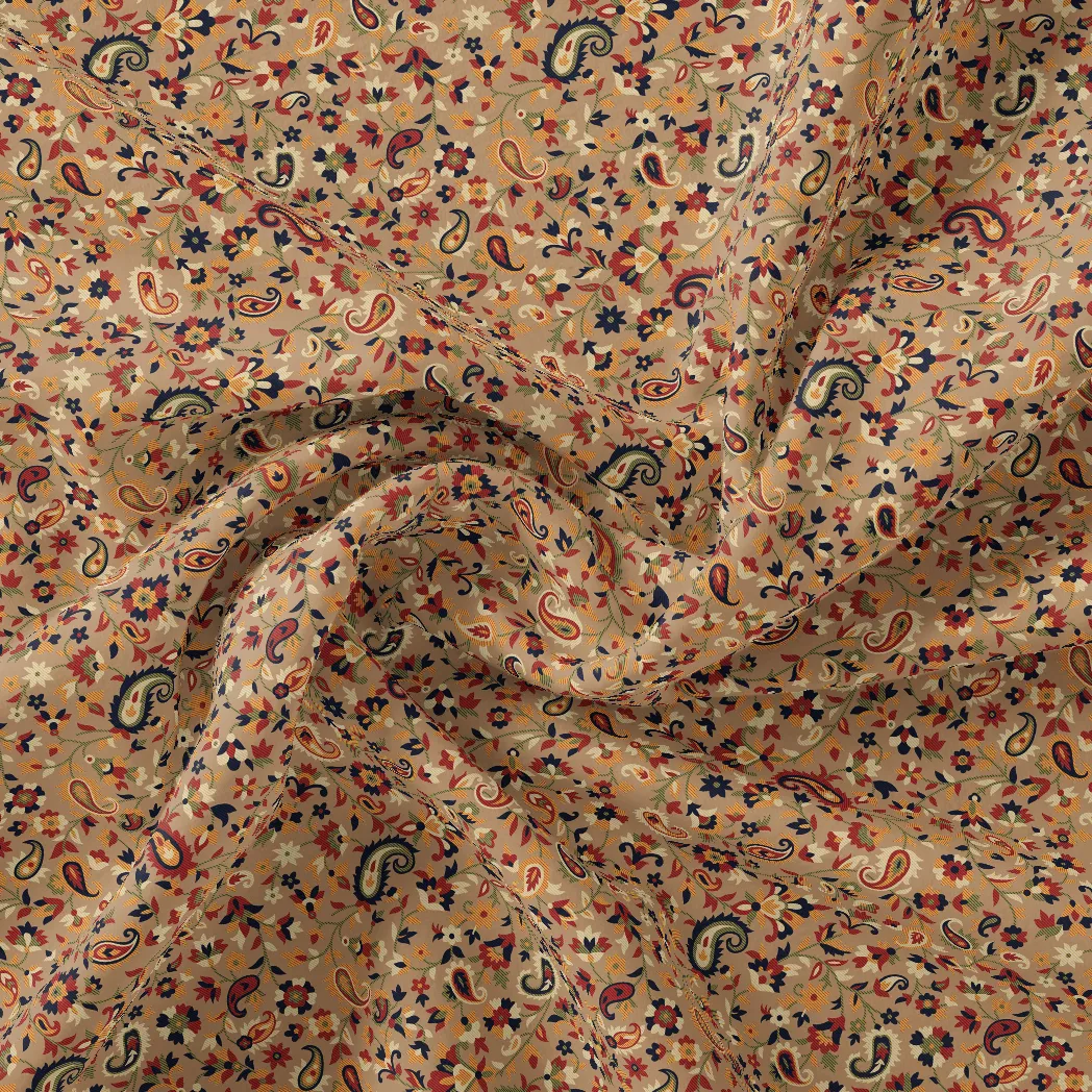 Brown Paisley Pure Georgette Printed Fabric Material