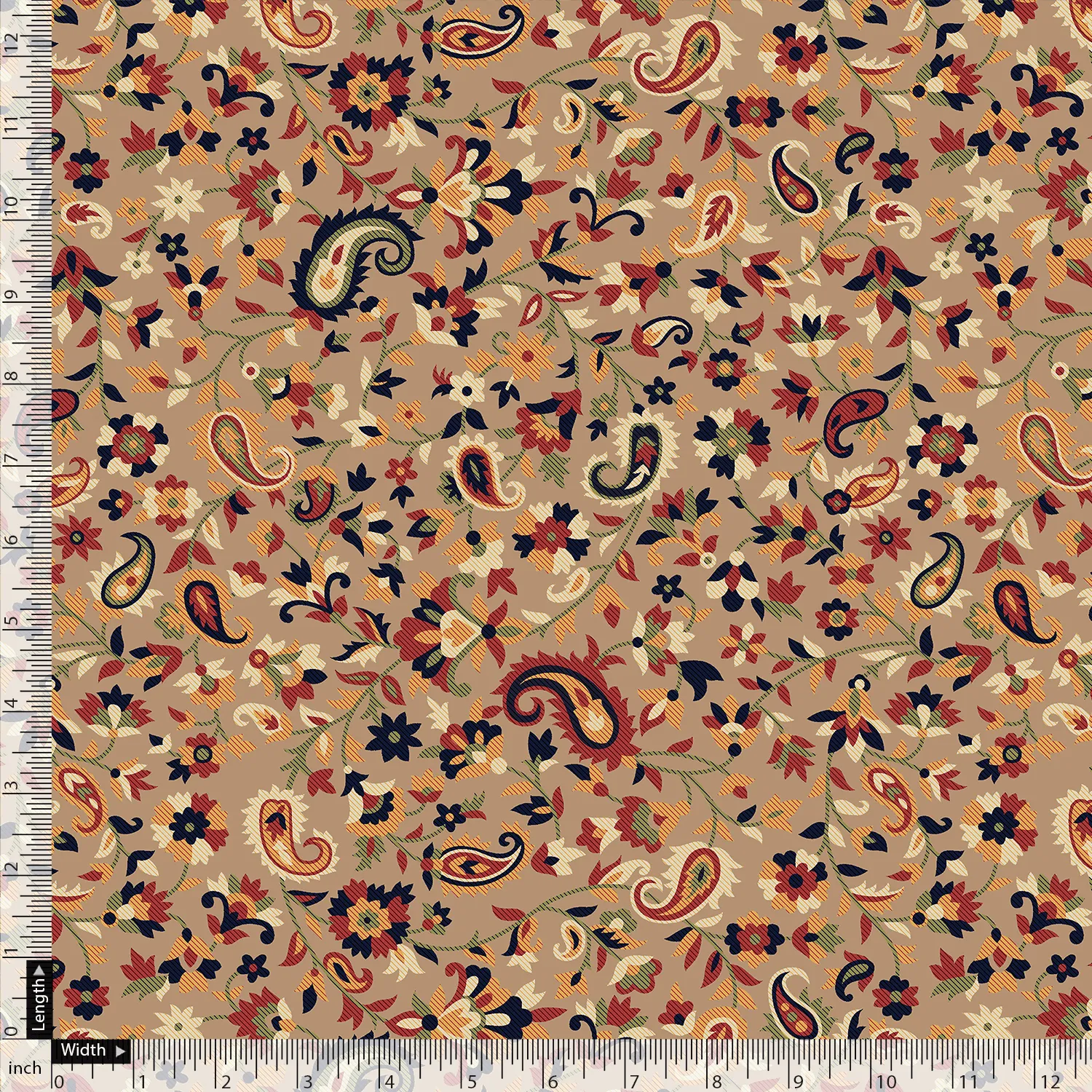 Brown Paisley Pure Georgette Printed Fabric Material