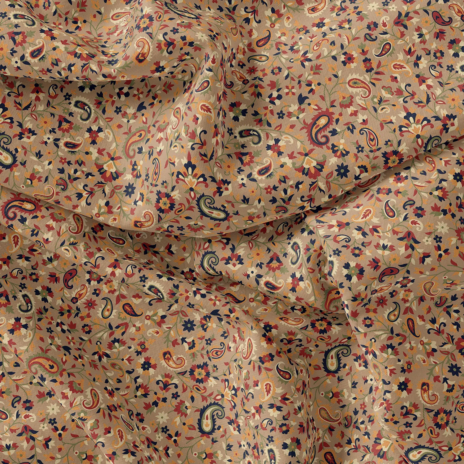 Brown Paisley Pure Georgette Printed Fabric Material