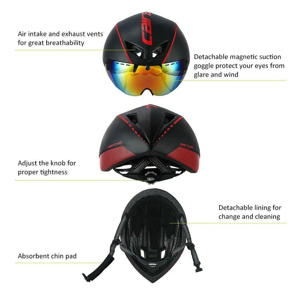 Cycling Helmet Adult MTB Road Bike Safety Helmet Lightweight Sports Protective Equipment with Detachable Goggle Extra Lining