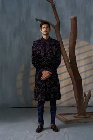 Dark Blue Indowestern Set With Sequin And Bead Work