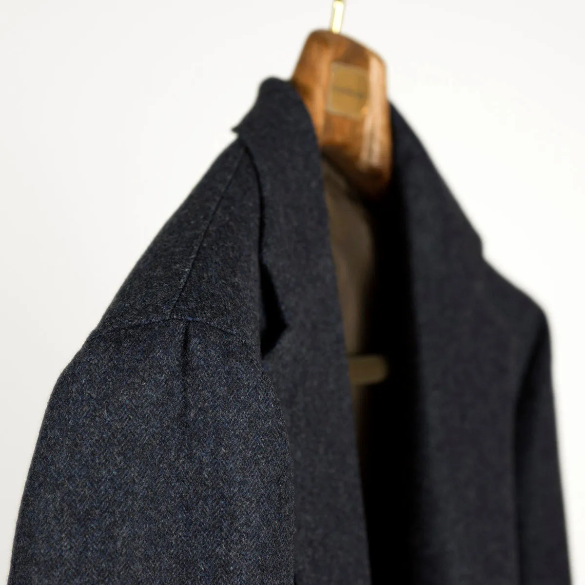 Fox Bros char blue herringbone flannel single-breasted sport coat, 17/18oz. Wool