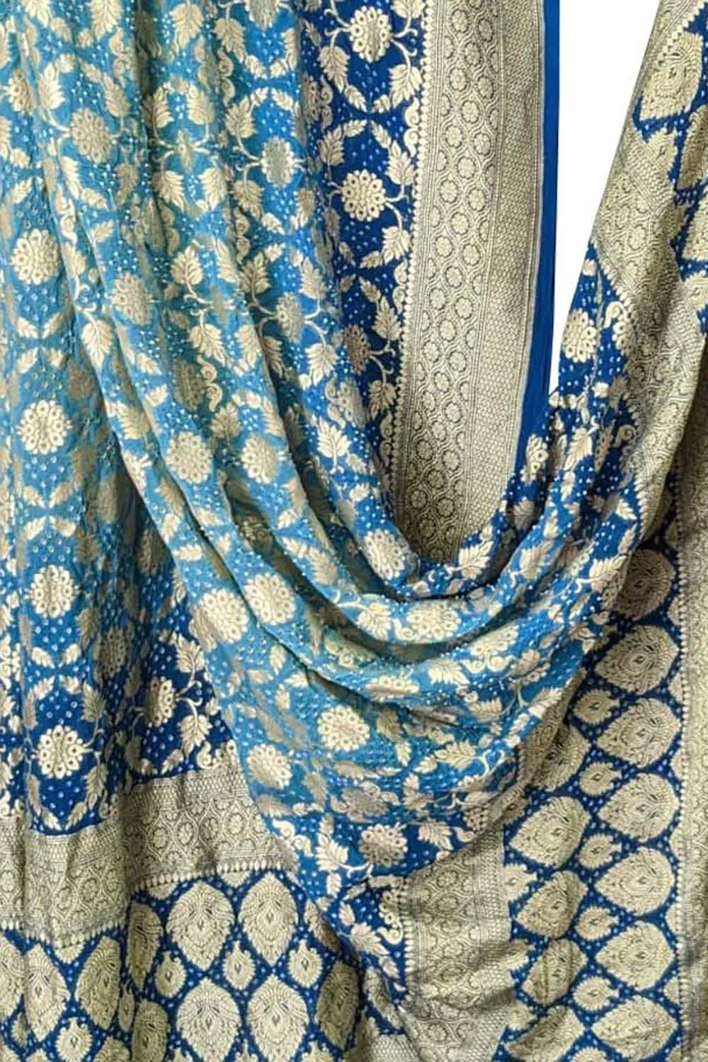 Get the Latest Blue Banarasi Bandhani Pure Georgette Dupatta Online - Shop Now!
