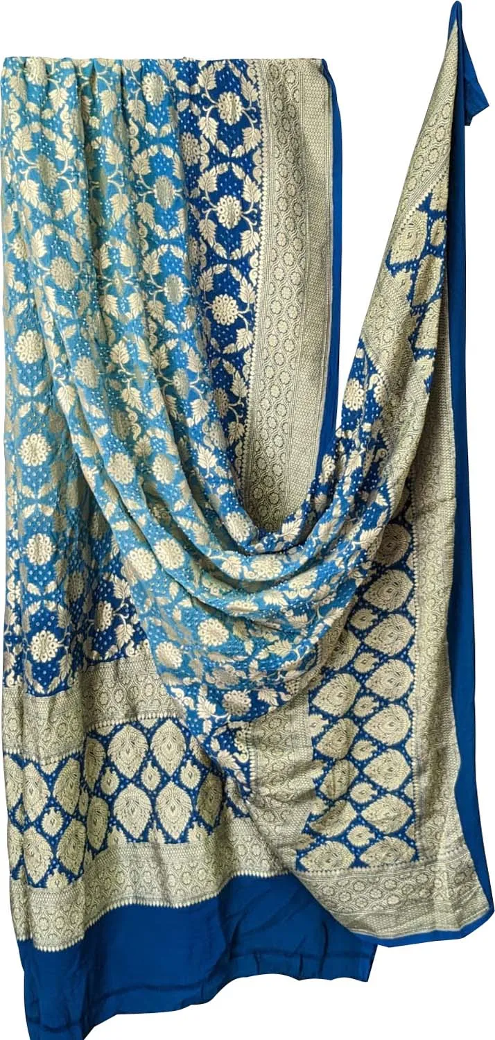 Get the Latest Blue Banarasi Bandhani Pure Georgette Dupatta Online - Shop Now!