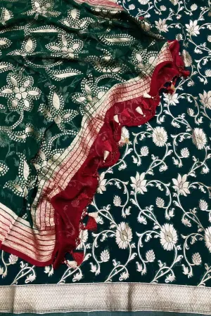 Green Banarasi Handloom Pure Georgette Unstitched Suit