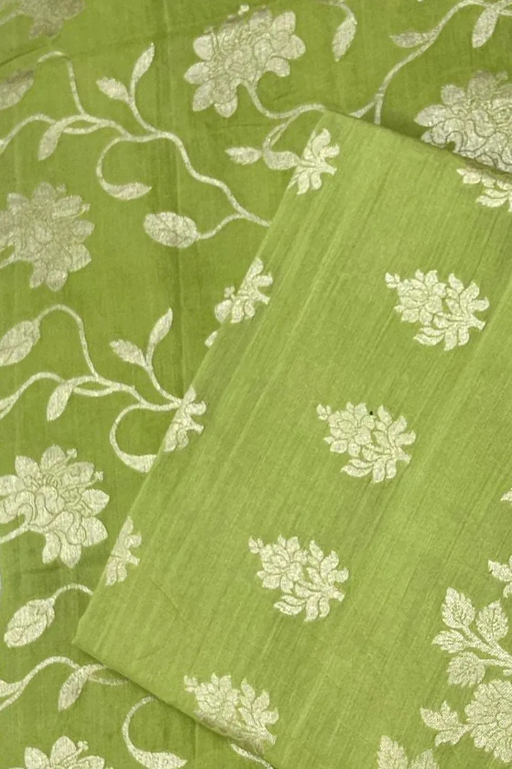 Green Handloom Banarasi Pure Moonga Silk Three Piece Unstiched Suit Set