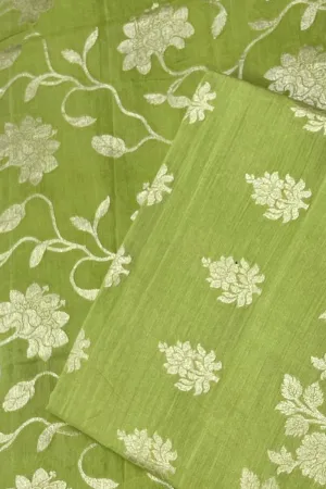 Green Handloom Banarasi Pure Moonga Silk Three Piece Unstiched Suit Set