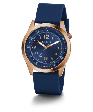 GUESS Mens Blue Rose Gold Tone Analog Watch
