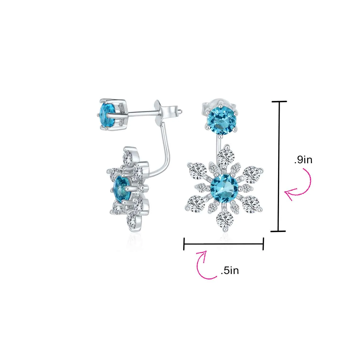 Holiday Party Earring Jacket Blue Sapphire Snowflake Studs in Sterling Silver