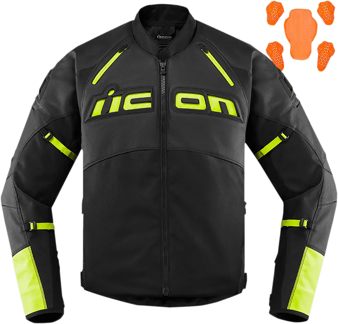 Icon Contra 2 Leather Jacket Black/Hi-Viz CE Jacket