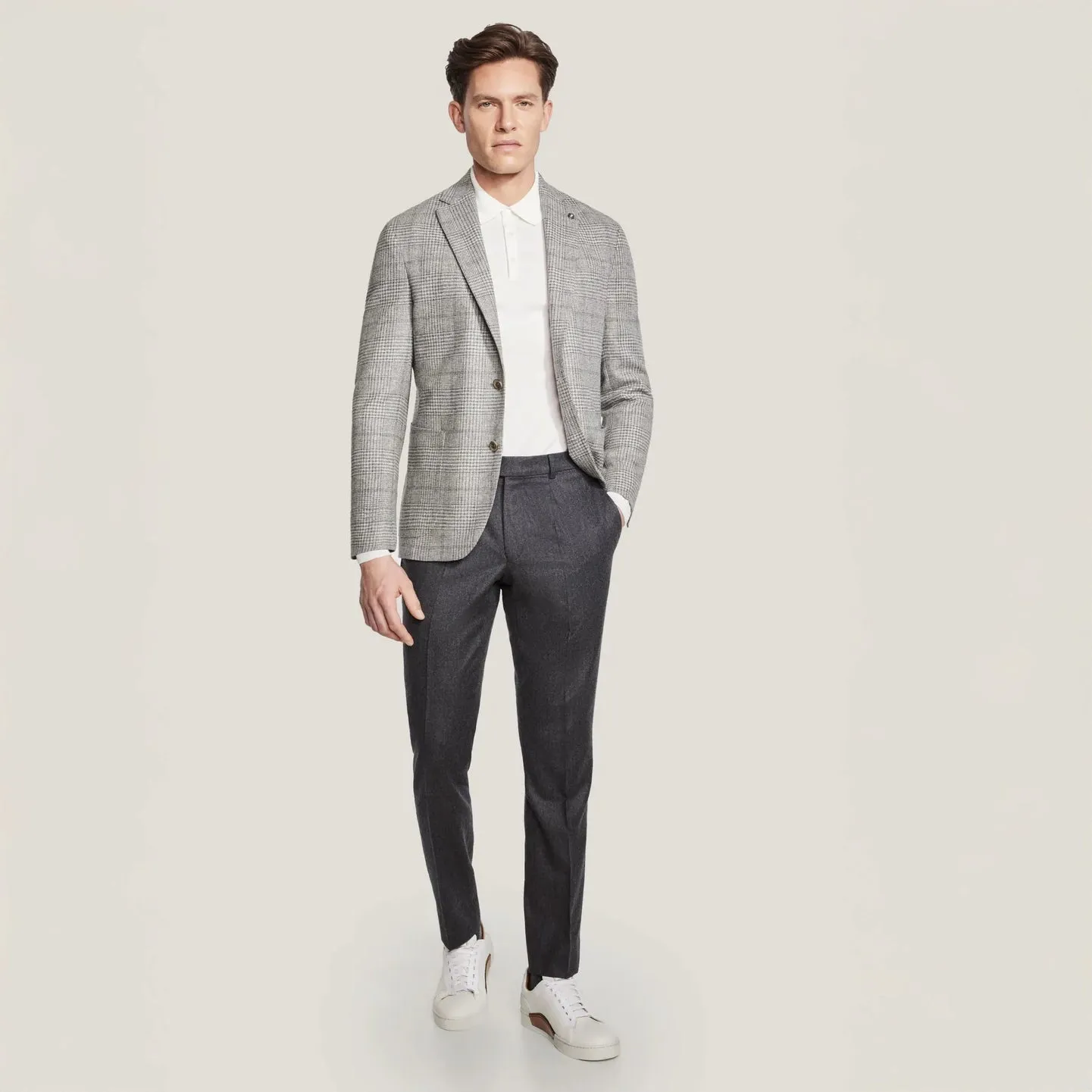 Light Gray Plaid Wool-Cashmere Irving Contemporary Fit Sport Jacket