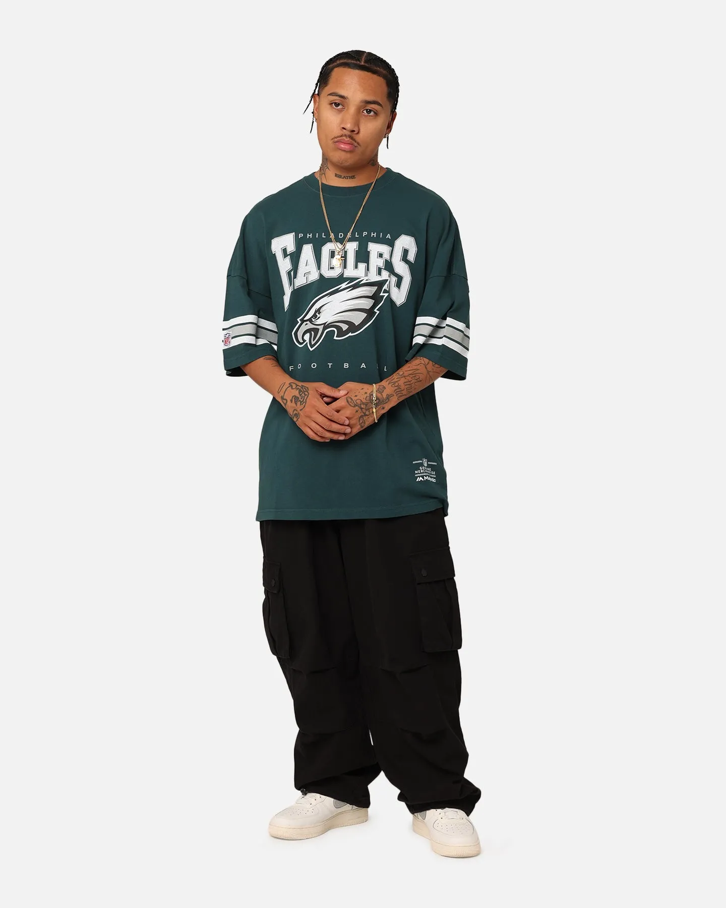 Majestic Athletic Philadelphia Eagles Vintage Sport Striped Sleeve T-Shirt Faded Teal