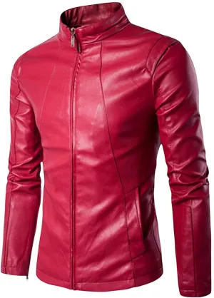 Men's Slim Fit Red Leather Jacket