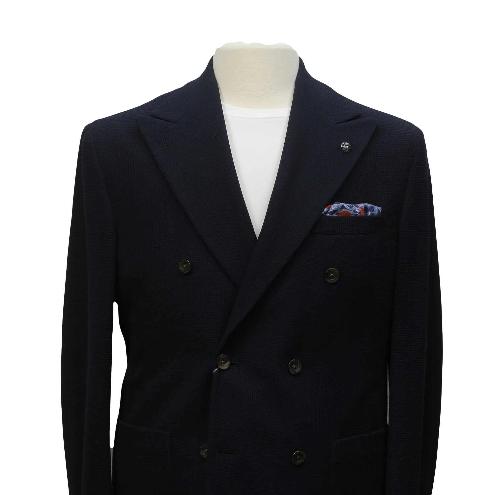 Navy Peak Lapel Double-Breasted Quinn Contemporary Fit Comfortwear Travel Sport Jacket - Jack Victor