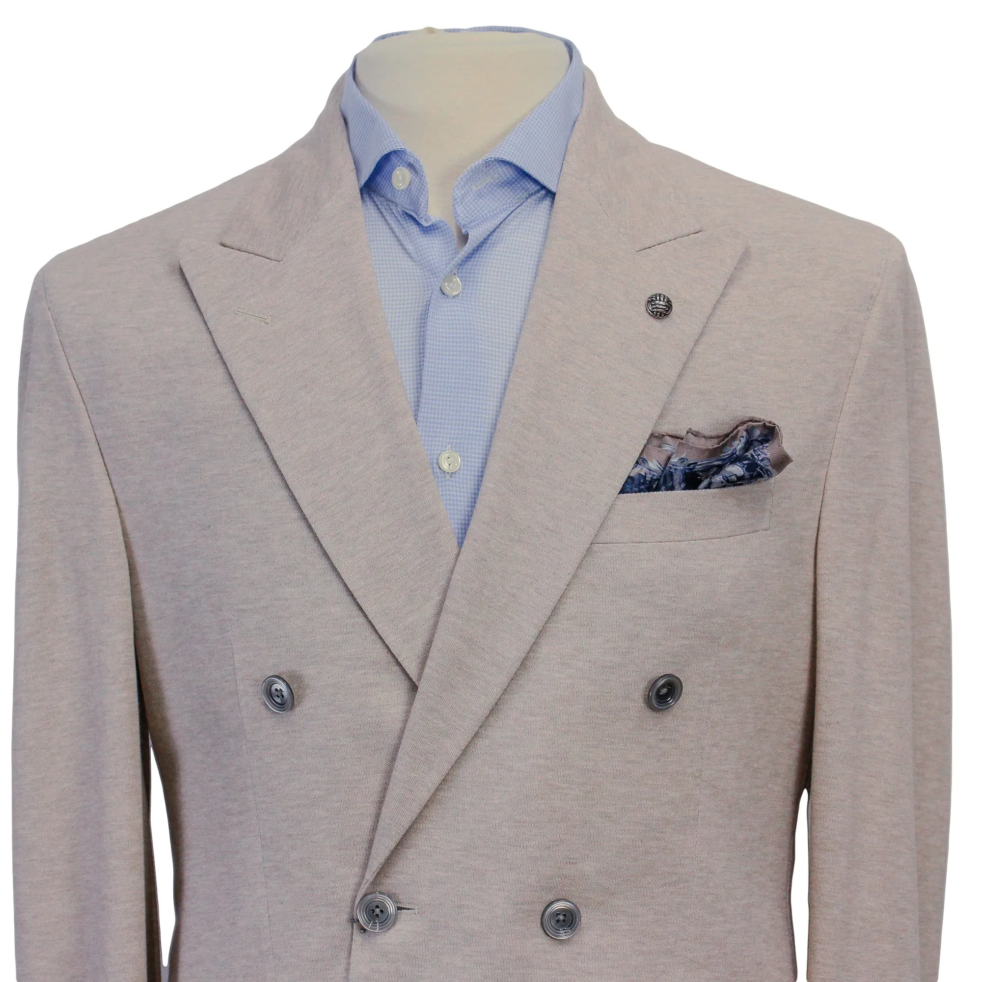 Oatmeal Double Breasted Hall Contemporary Fit Cotton Knit Sport Jacket - Jack Victor