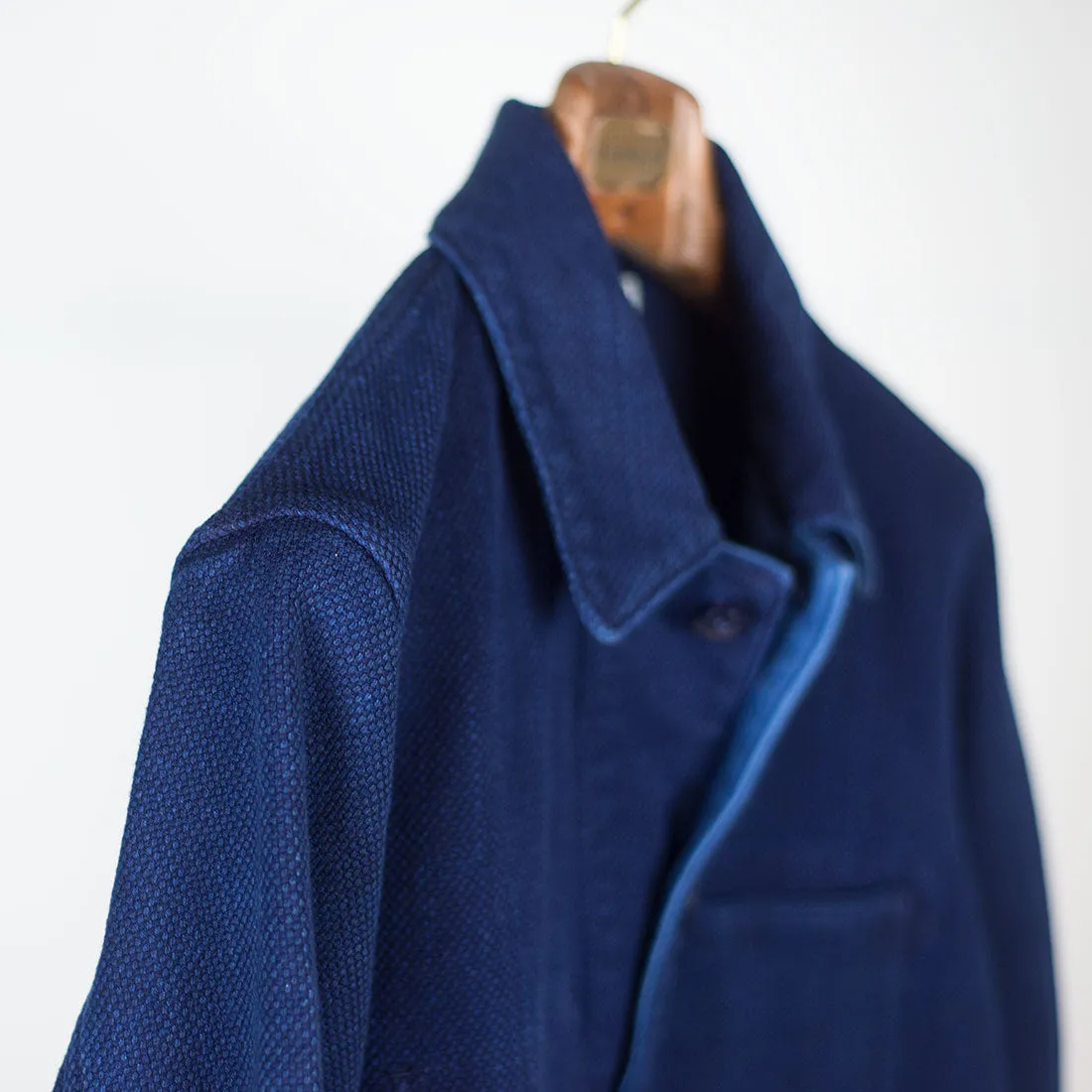 Pure indigo dyed "sashiko" coverall jacket