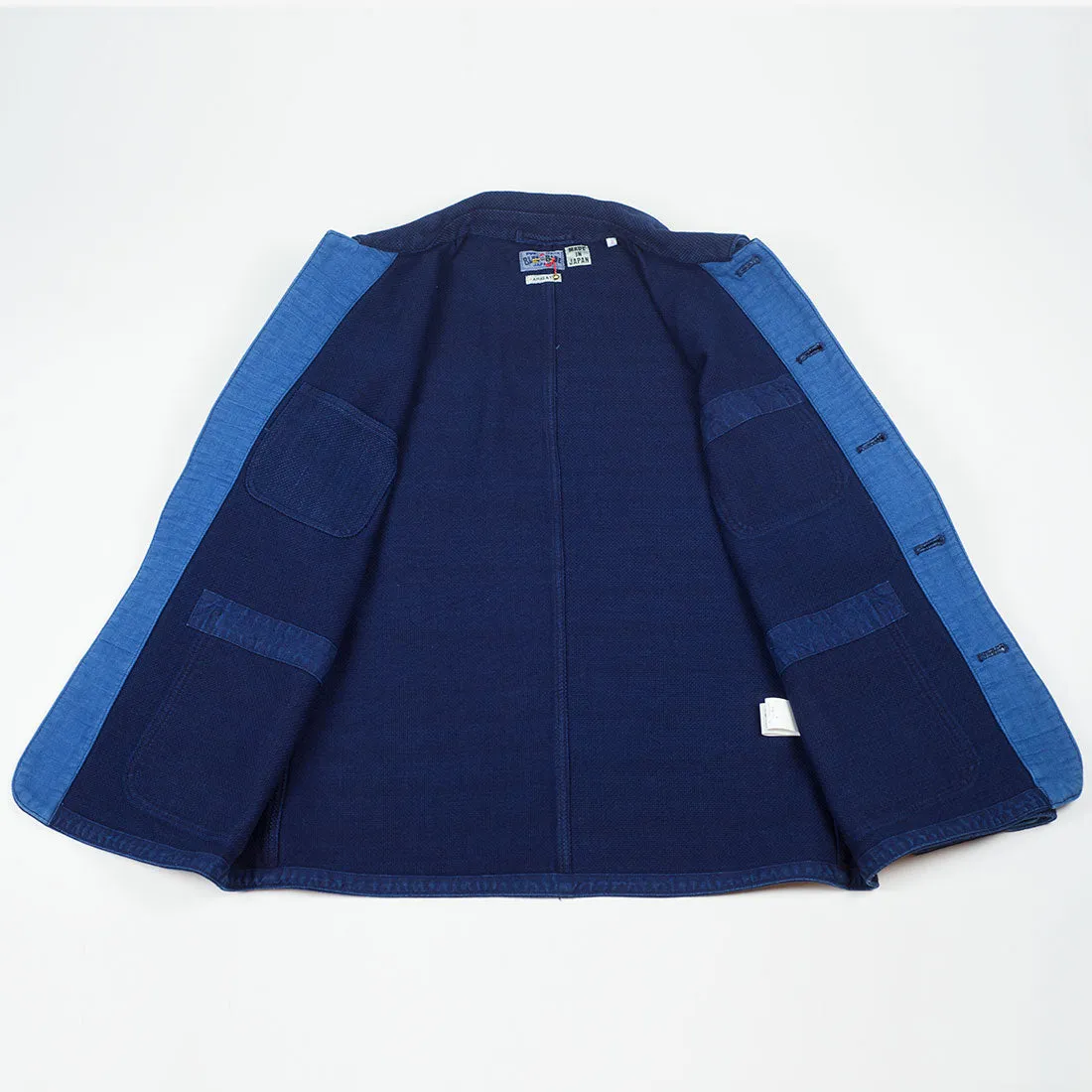 Pure indigo dyed "sashiko" coverall jacket