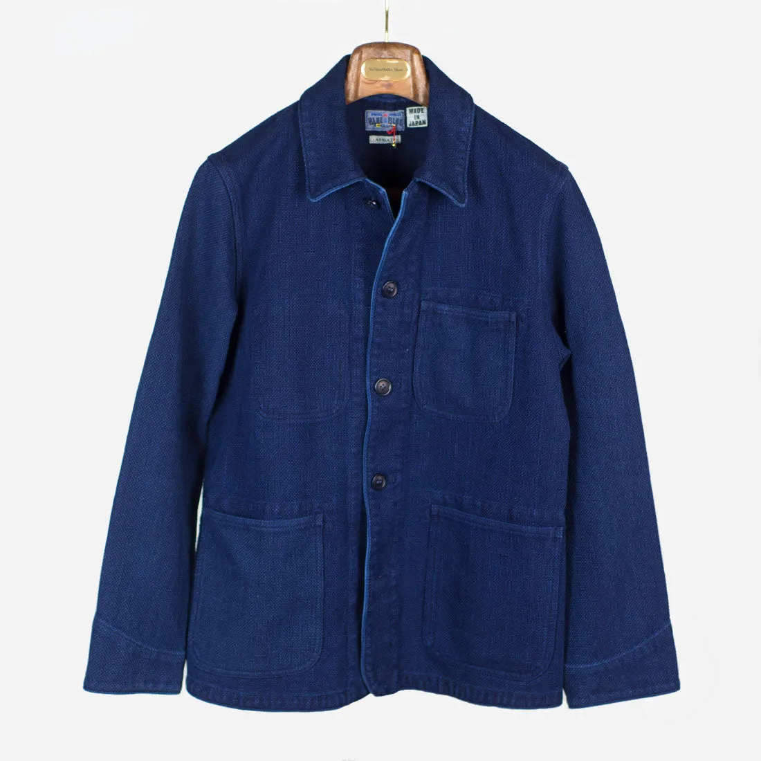 Pure indigo dyed "sashiko" coverall jacket