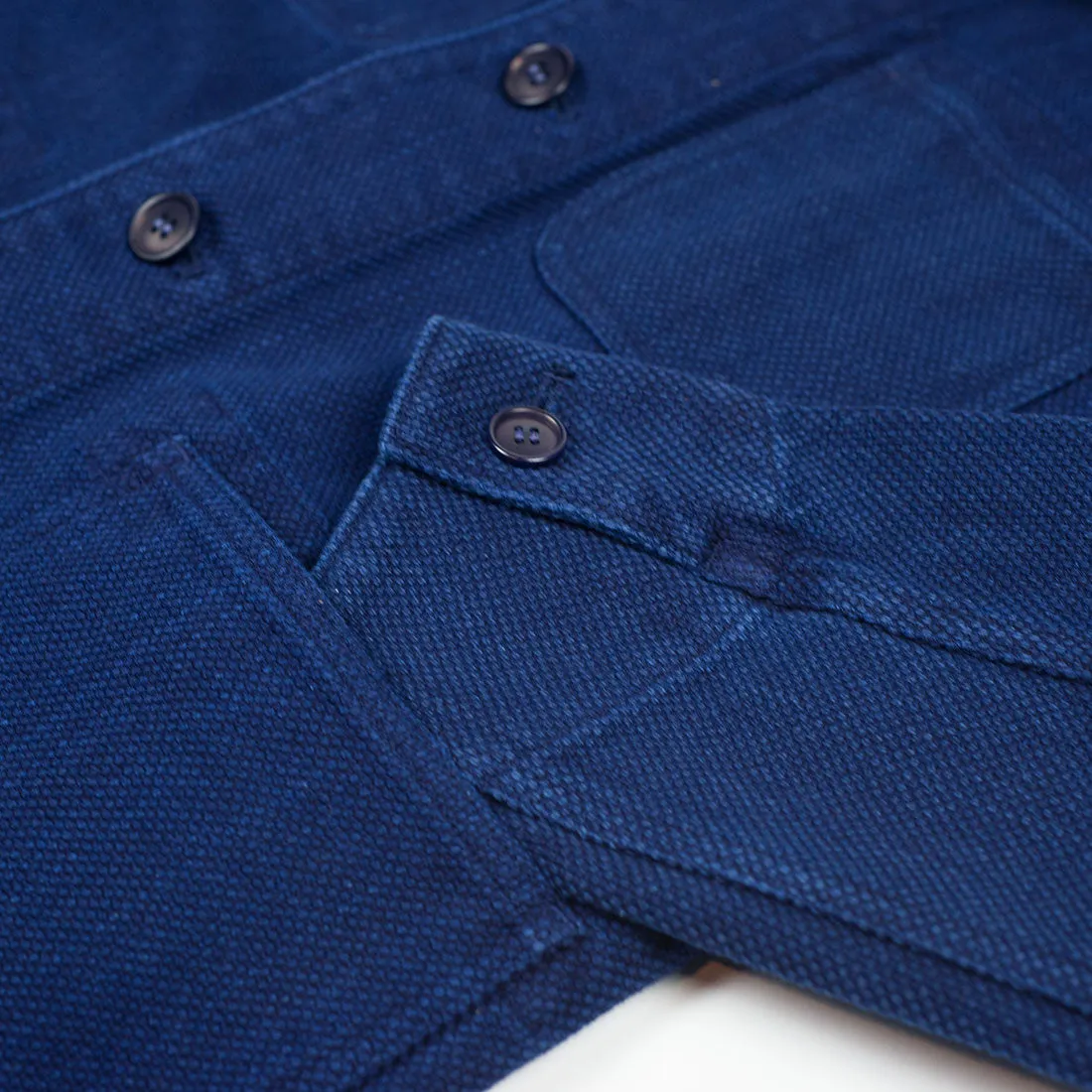 Pure indigo dyed "sashiko" coverall jacket