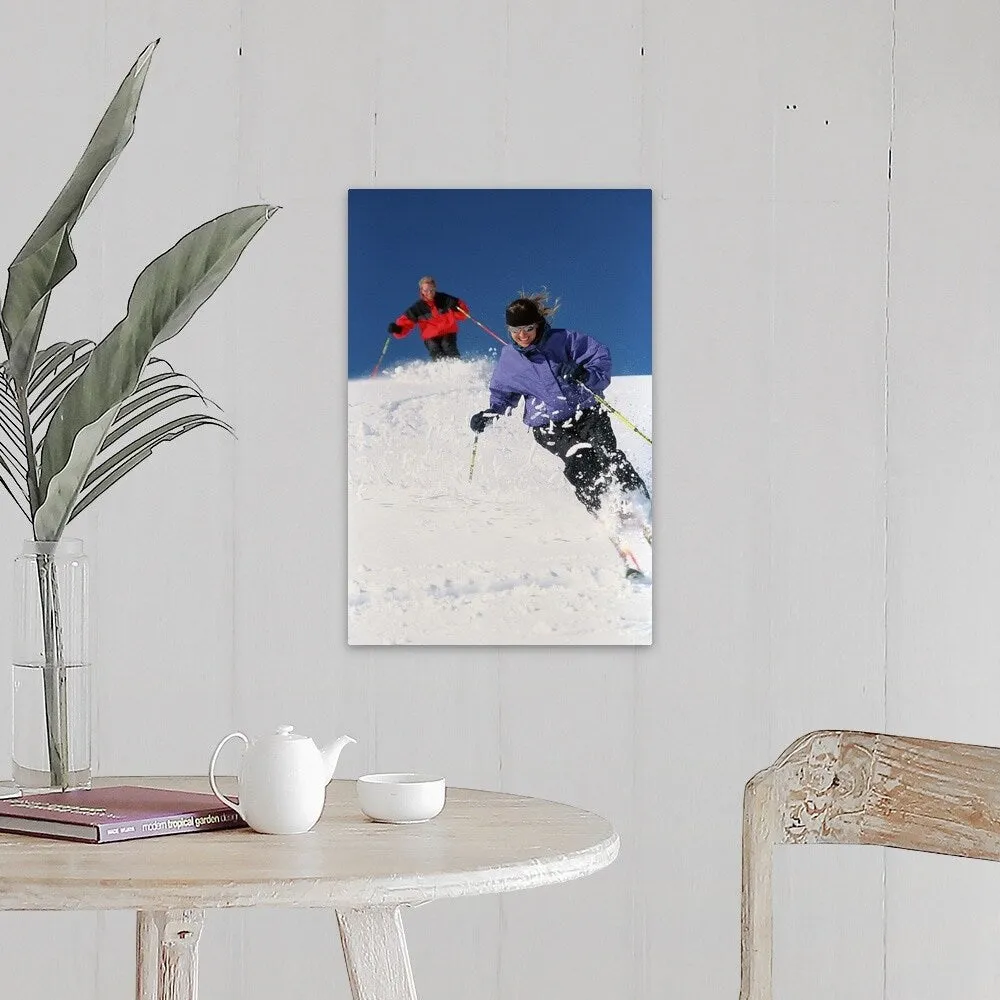 "Couple downhill skiing" Canvas Wall Art