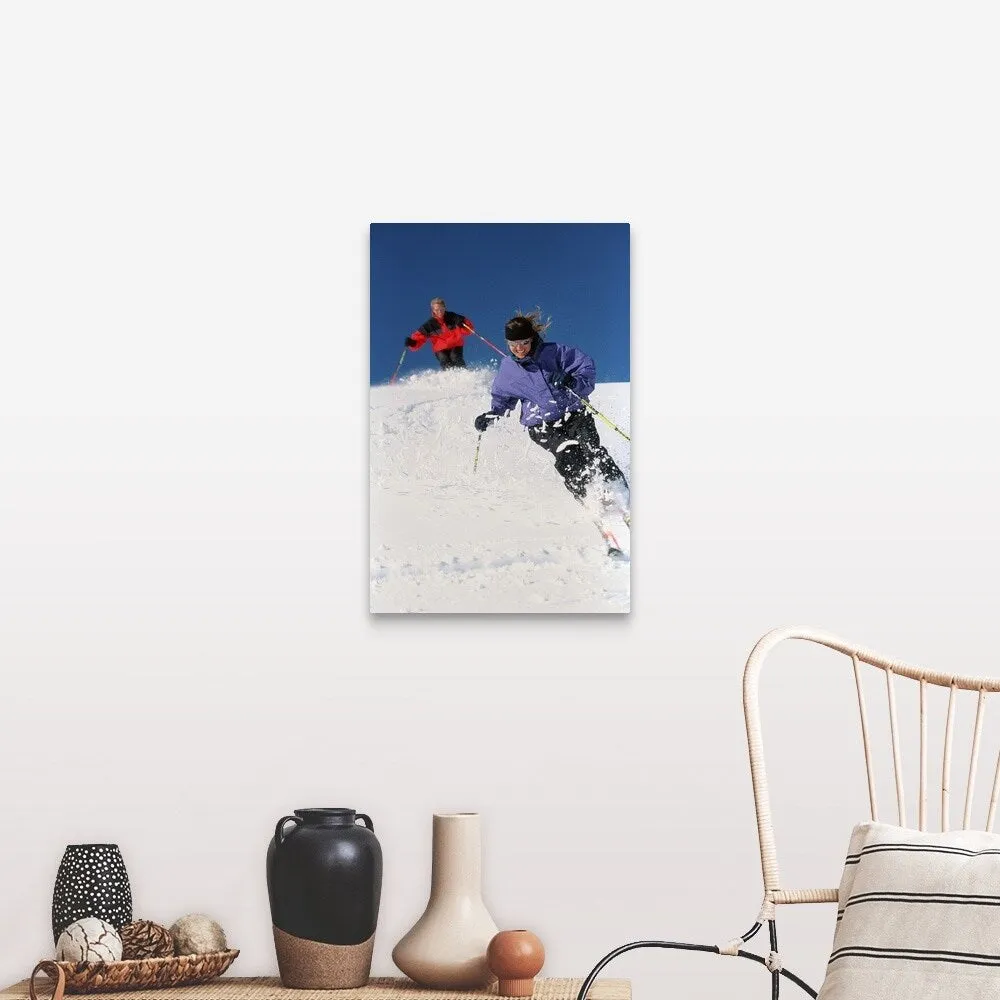 "Couple downhill skiing" Canvas Wall Art
