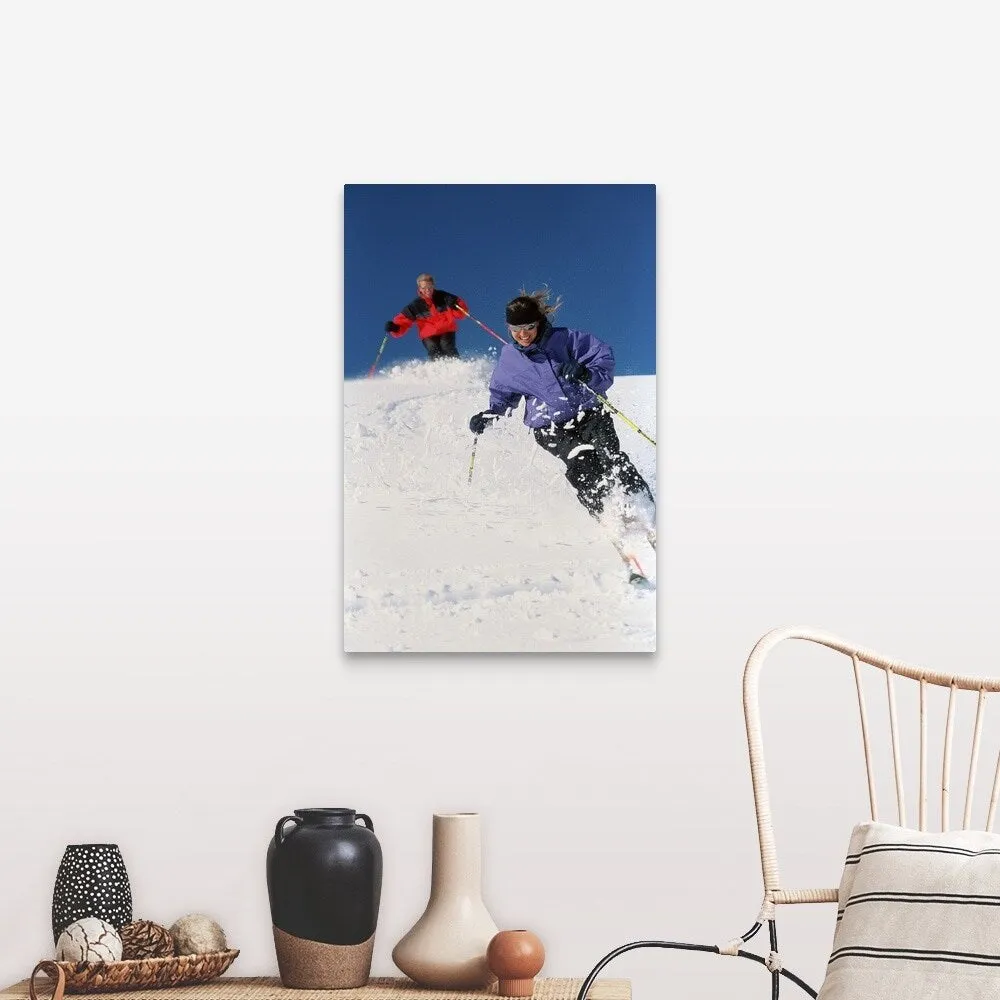 "Couple downhill skiing" Canvas Wall Art