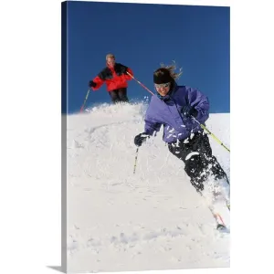 "Couple downhill skiing" Canvas Wall Art
