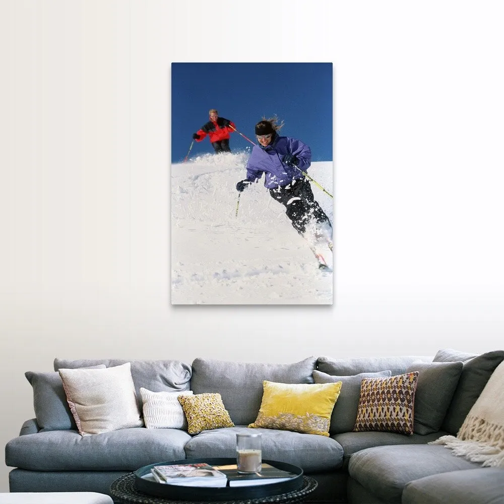 "Couple downhill skiing" Canvas Wall Art