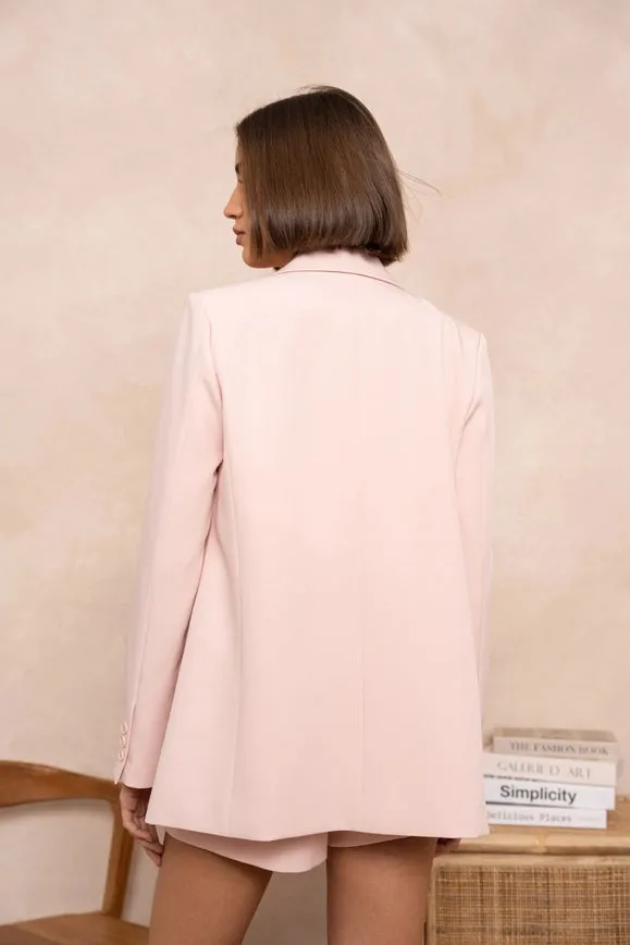 Signature Asymmetric Mid-Length Double-Breasted Plain Jacket Pink