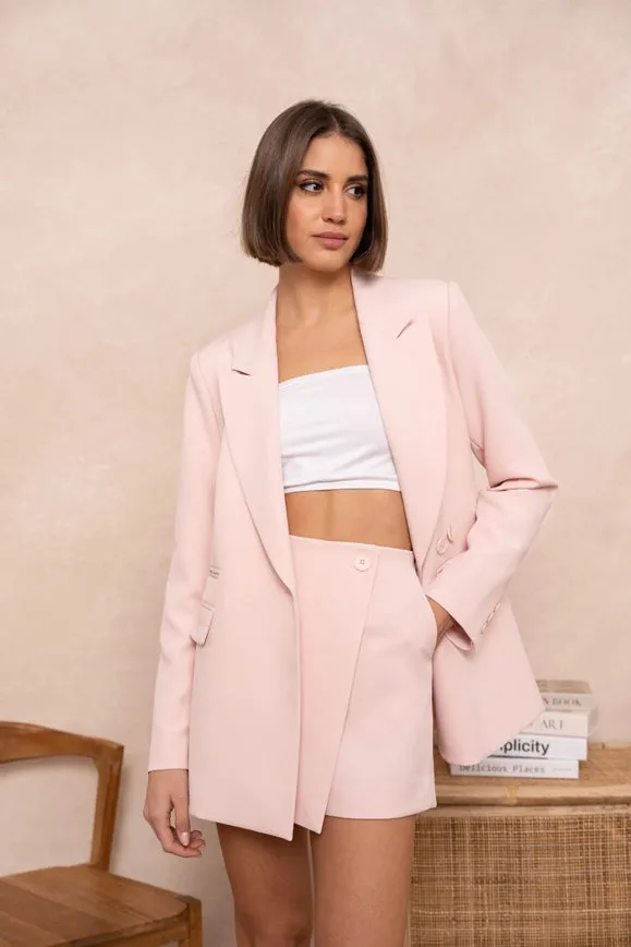 Signature Asymmetric Mid-Length Double-Breasted Plain Jacket Pink